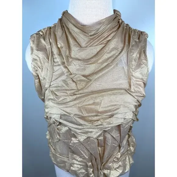 DI PETSA Wetlook High Neck Metallic Gold Top Size XL